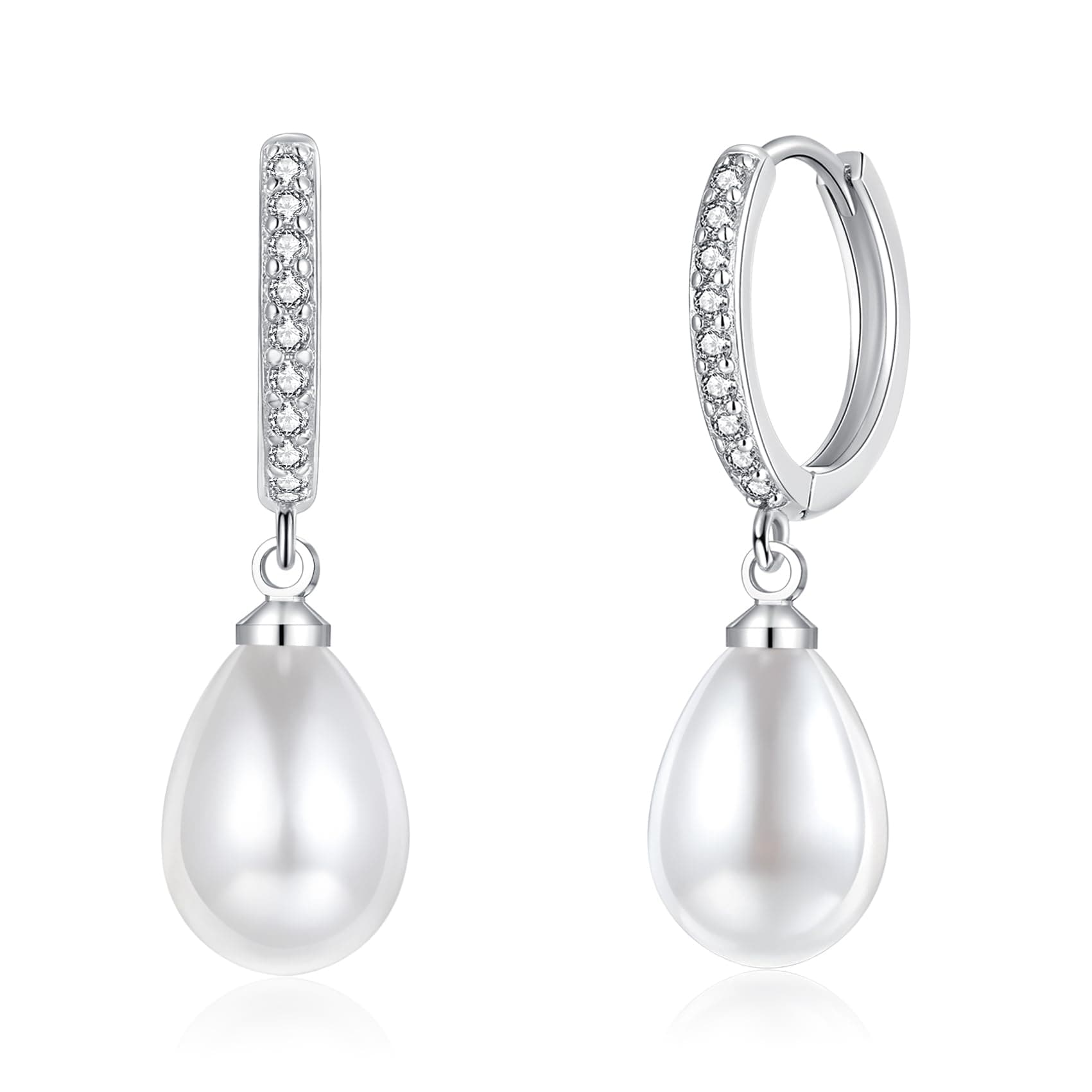 925 Sterling Silber Creolen Mit Anhänger - Geometrische Zirkonia Wassertropfen Perlen Ohrringe Hängend - Geschenkbox Für Frauen Mädchen B - Silber Angebot bei HelloDeals