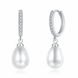 925 Sterling Silber Creolen Mit Anhänger - Geometrische Zirkonia Wassertropfen Perlen Ohrringe Hängend - Geschenkbox Für Frauen Mädchen B - Silber Angebot bei HelloDeals