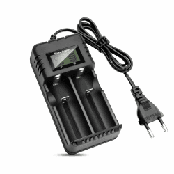 Akkuladegerät LCD-Display, 2-Steckplatz Li-Ion-Akkuladegerät mit Intelligenter Schnellladung, Kompatibel mit 3,7 V 26650/18650/14500/16340 Li-Ion-Akkus (Small) Angebot bei HelloDeals