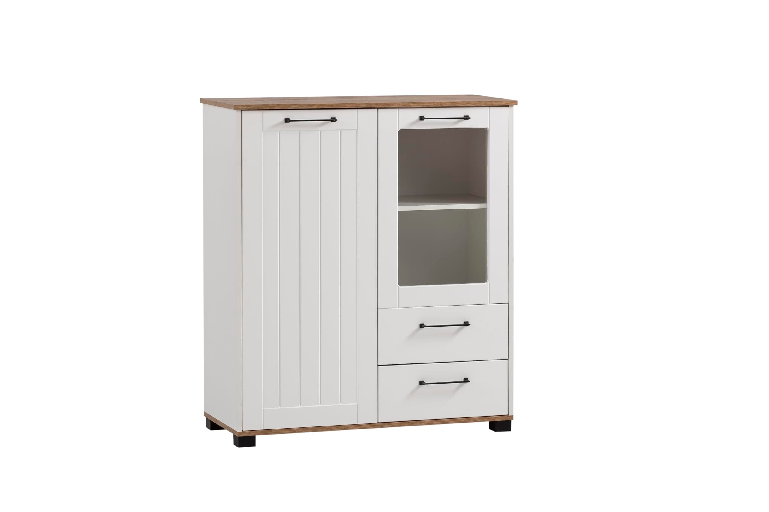 Schildmeyer Jelda Highboard 701893, matt weiß/Eiche Landhaus Dekor, 99,2 x 41 x 113,1 cm Angebot bei HelloDeals