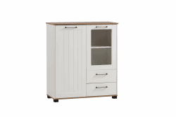 Schildmeyer Jelda Highboard 701893, matt weiß/Eiche Landhaus Dekor, 99,2 x 41 x 113,1 cm Angebot bei HelloDeals