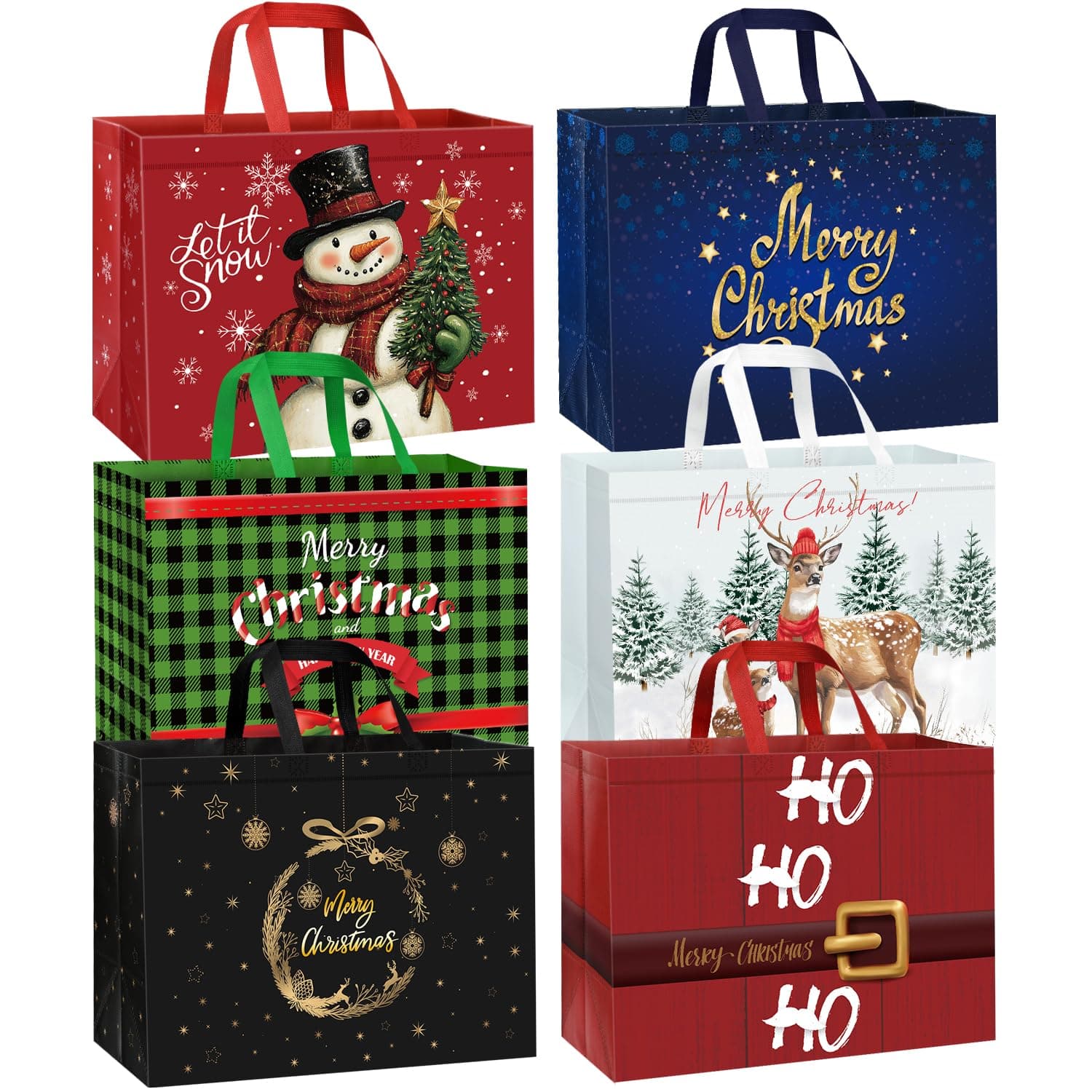 DECHISY 6 Stück Weihnachtstüten Groß, Geschenktüten Weihnachten mit Griffen, Non Woven Weihnachtsgeschenktüten, Wiederverwendbare Geschenktaschen Weihnachten Geeignet für Urlaub, 42 x 32 x 18 cm, xxl Weiß Angebot bei HelloDeals