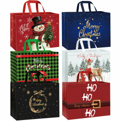 DECHISY 6 Stück Weihnachtstüten Groß, Geschenktüten Weihnachten mit Griffen, Non Woven Weihnachtsgeschenktüten, Wiederverwendbare Geschenktaschen Weihnachten Geeignet für Urlaub, 42 x 32 x 18 cm, xxl Weiß Angebot bei HelloDeals