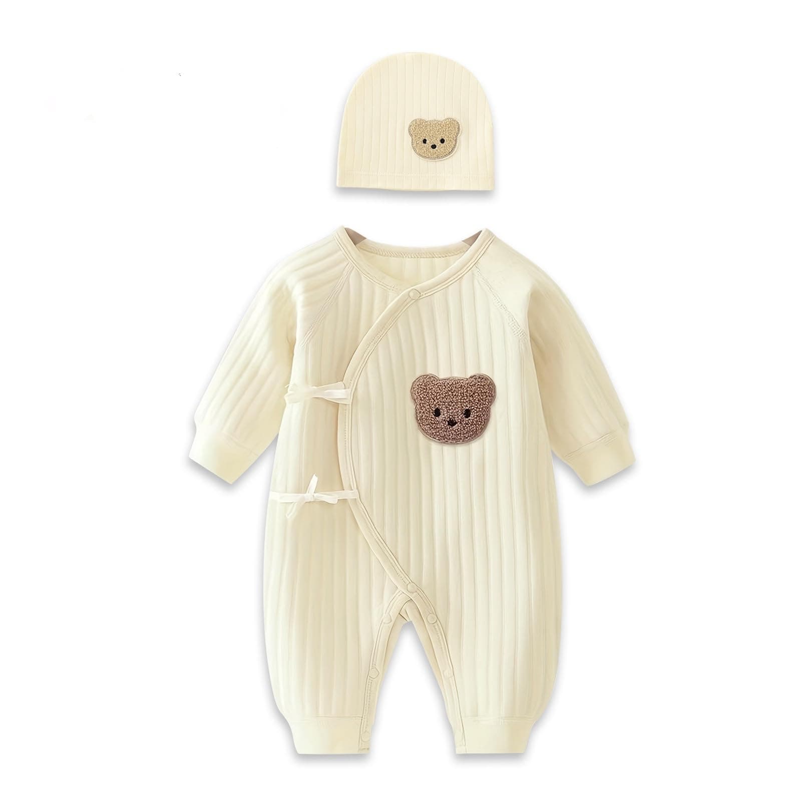 1 Pack Baby Bodysuit, Neugeborenes Baby warme Baumwolle Bodysuit mit Hut, 100% Baumwolle Kleinkind Homewear verdickt Frühling und Herbst Kleidung 1-3M Beige Angebot bei HelloDeals