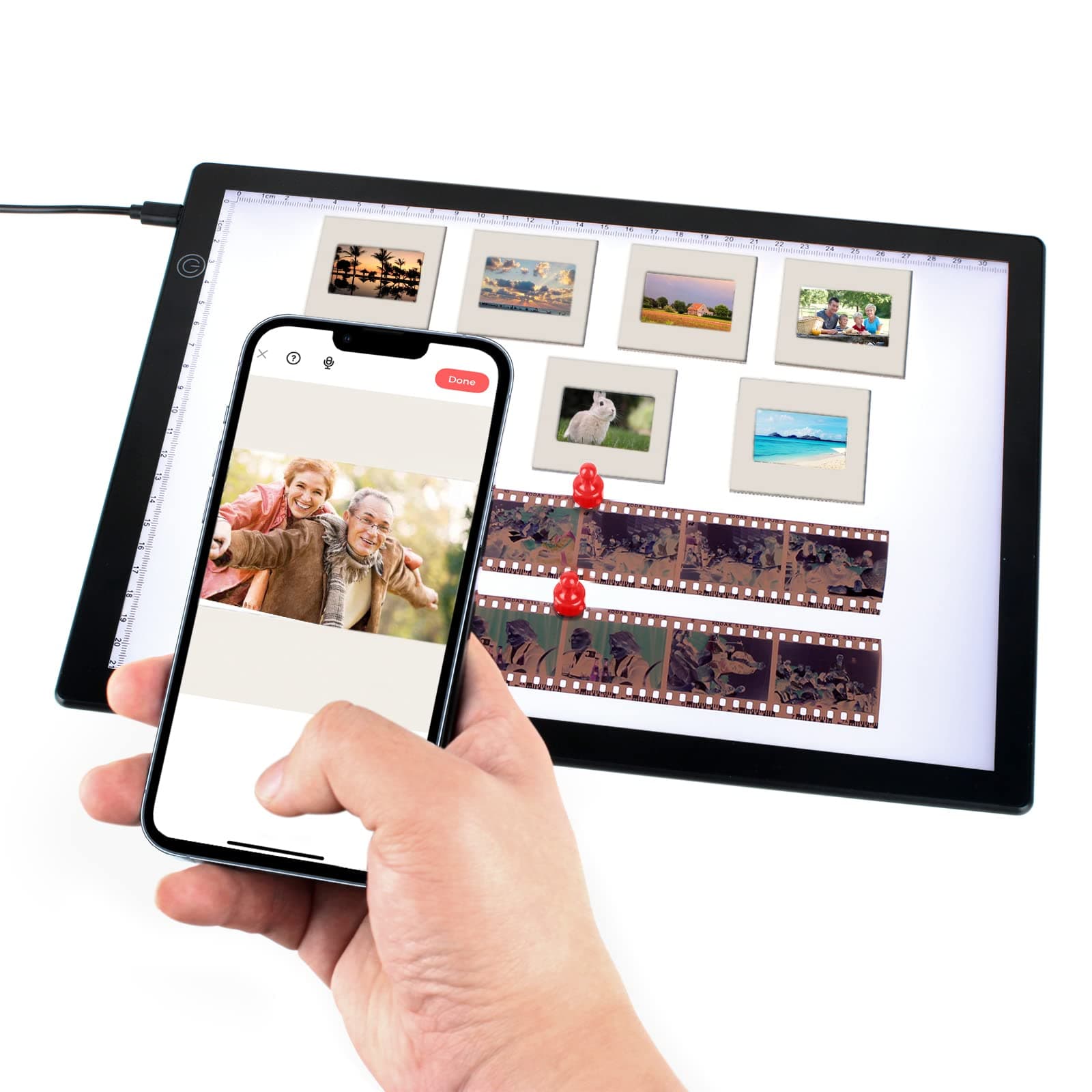 Slide Viewer Lichtblock für Dias und Film negatives Scannen, ultradünn, A4 Größe, magnetische Hintergrundbeleuchtung mit 3 Helligkeitsstufen, USB betrieben Angebot bei HelloDeals