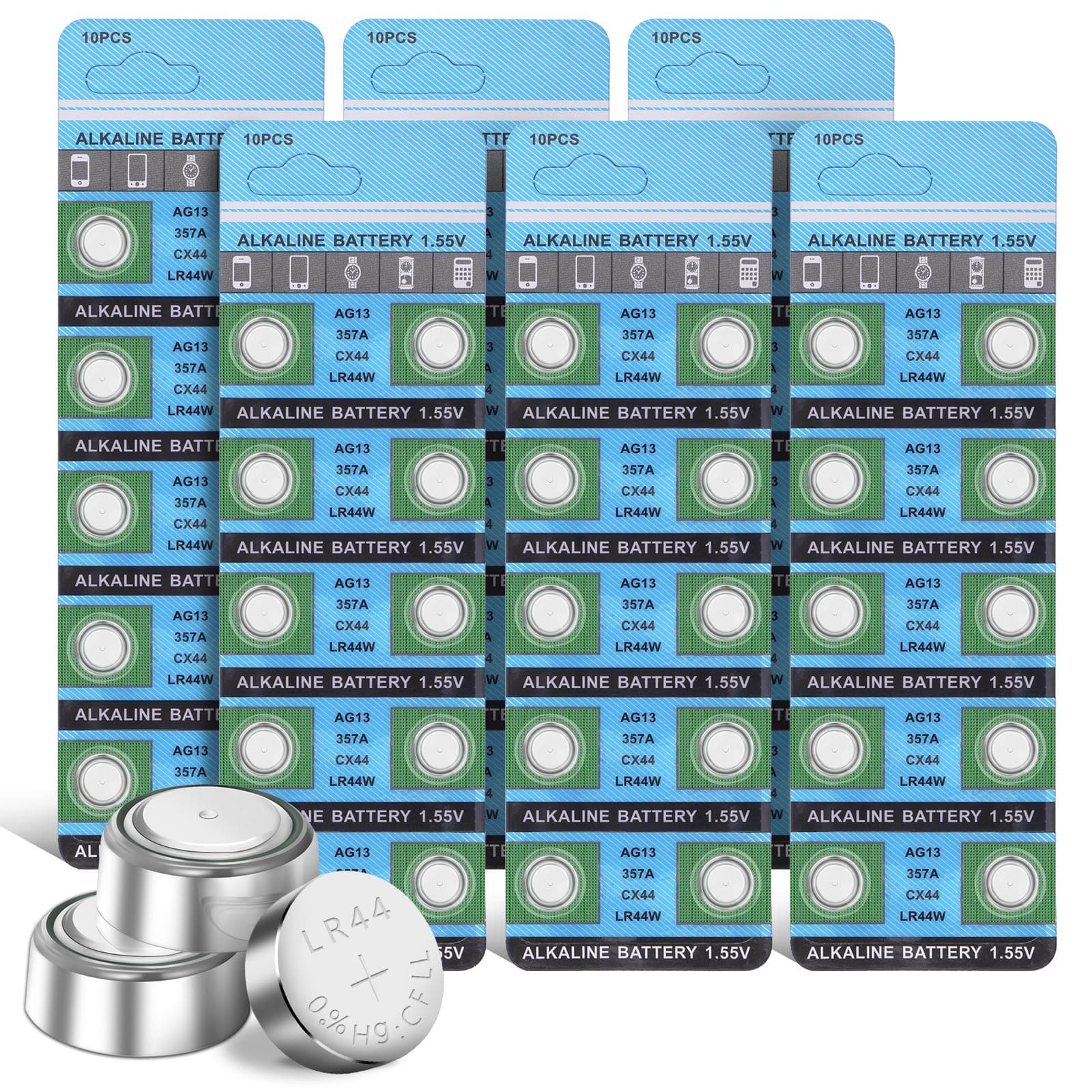 60 Stück LR44 Knopfzelle, Batterie LR 44 Knopfzellen AG13 Batterien Knopfbatterie Knopfzellenbatterie (357/357A/L1154/A76) Angebot bei HelloDeals