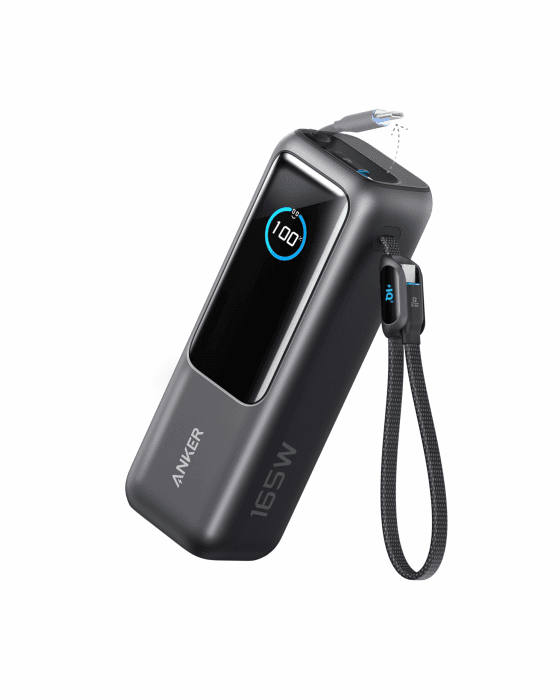 Anker Laptop Powerbank, 25000mAh 165W USB-C, 3X 100W USB-C Ports für Multi-Geräte-Ladeleistung, Integriertes + einziehbares Kabel, Für iPhone 17/16/15, MacBook, Samsung und mehr Schwarz Angebot bei HelloDeals