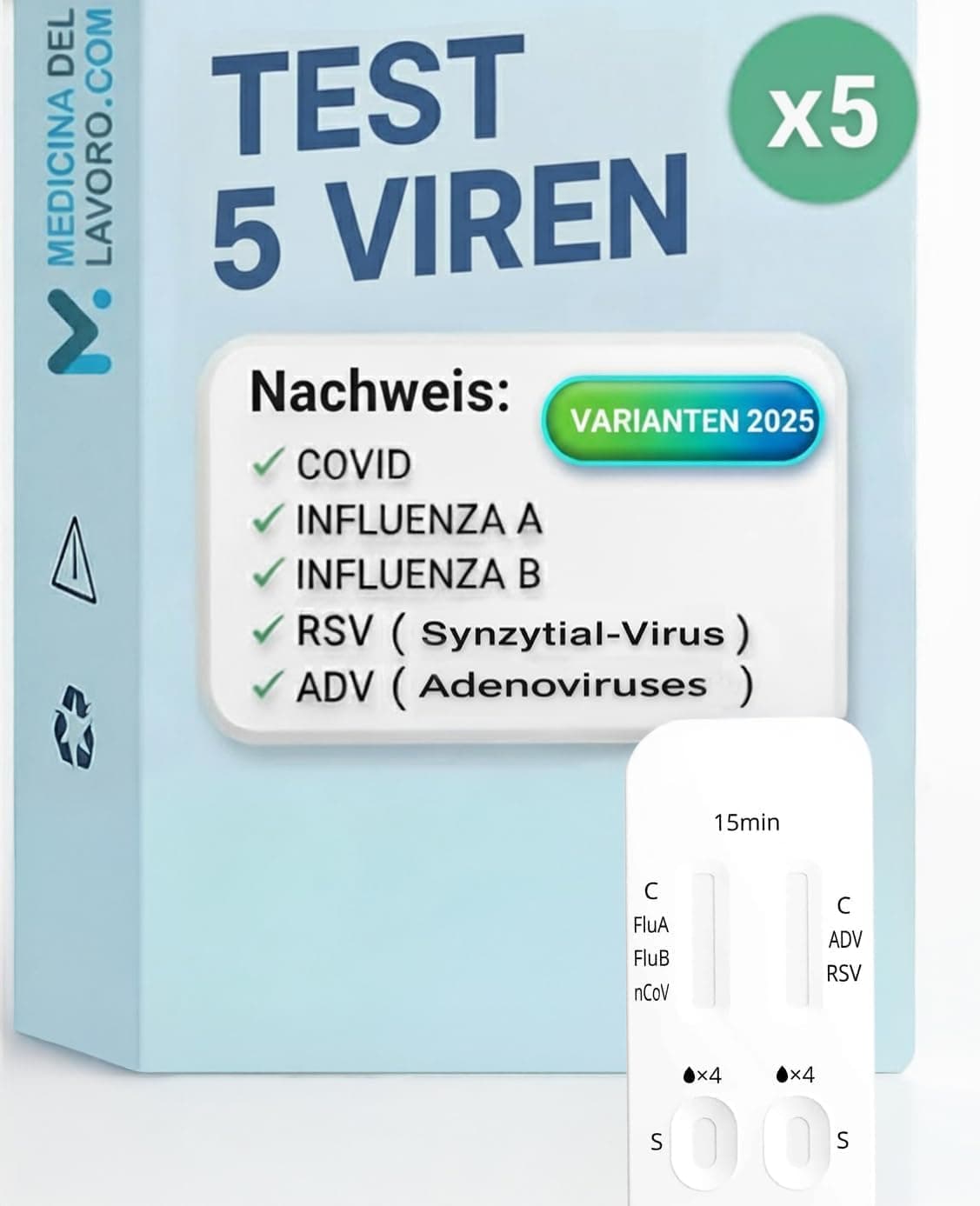 Corona oder Influenza? 5𝐱 5in1 Kombitest - COVID-19, Influenza A/B & RSV & ADV, Schnelltest - Laientest, der Influenza 2024/25 und Corona 2024/25 unterscheidet - 5x 5in1 Grippe Schnelltests Angebot bei HelloDeals