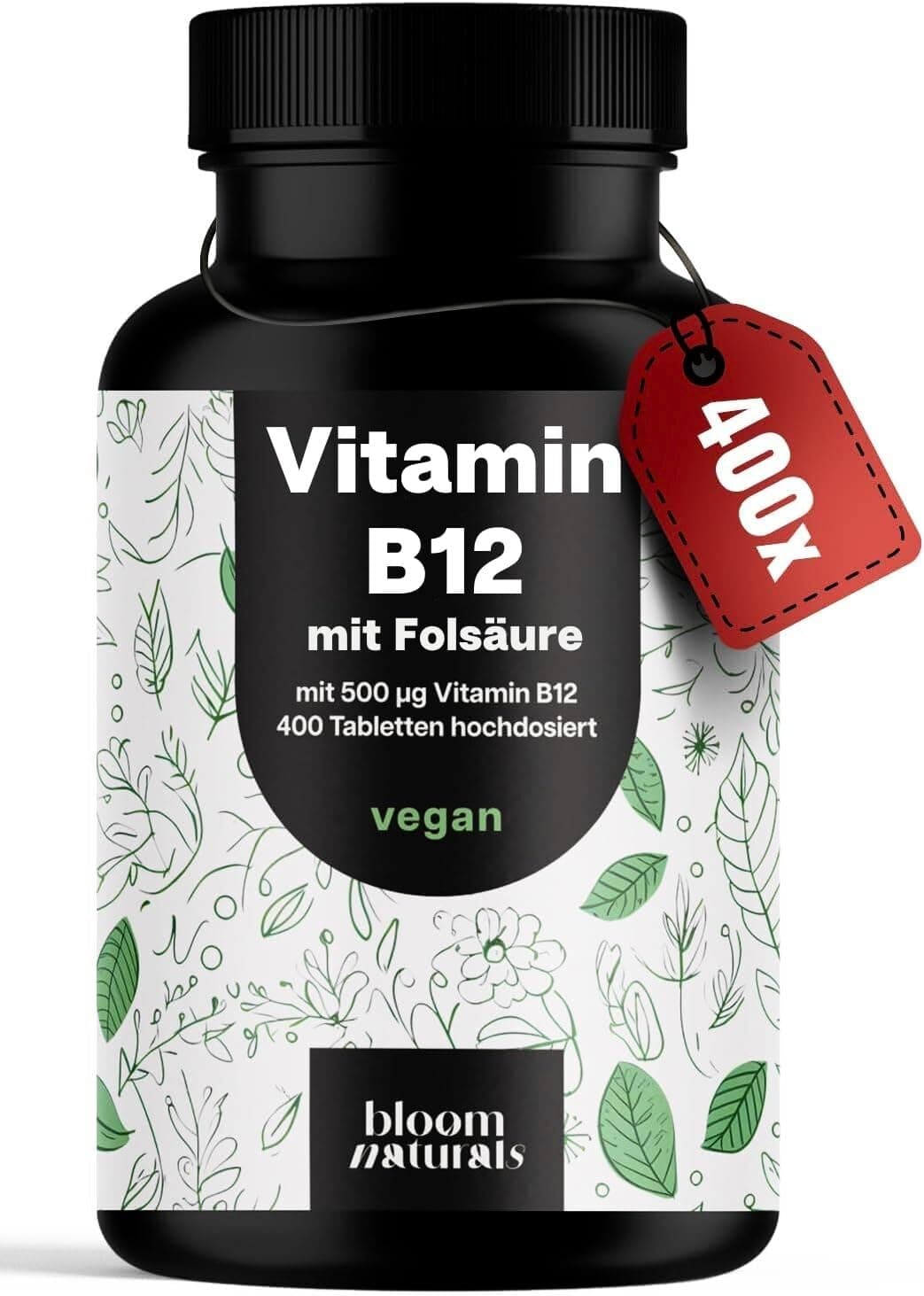 Vitamin B12 hochdosiert - 400 Tabletten mit 500µg Vit B12 + 200µg Folsäure - zertifiziert Laborgeprüft - Vegan & Produziert in Deutschland - Verpackung kann variieren Angebot bei HelloDeals