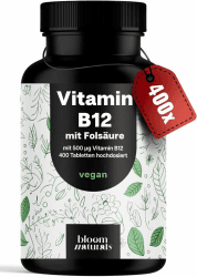 Vitamin B12 hochdosiert - 400 Tabletten mit 500µg Vit B12 + 200µg Folsäure - zertifiziert Laborgeprüft - Vegan & Produziert in Deutschland - Verpackung kann variieren Angebot bei HelloDeals