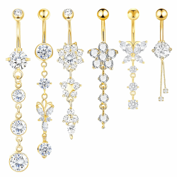 5 Stück Hängendes Bauchnabelpiercing, Chirurgenstahl Bauchnabelpiercing Silber, Belly Button Ring mit Zirkonia, Wasserfestes Lang Belly Piercing Set style5 gold 6pcs Angebot bei HelloDeals