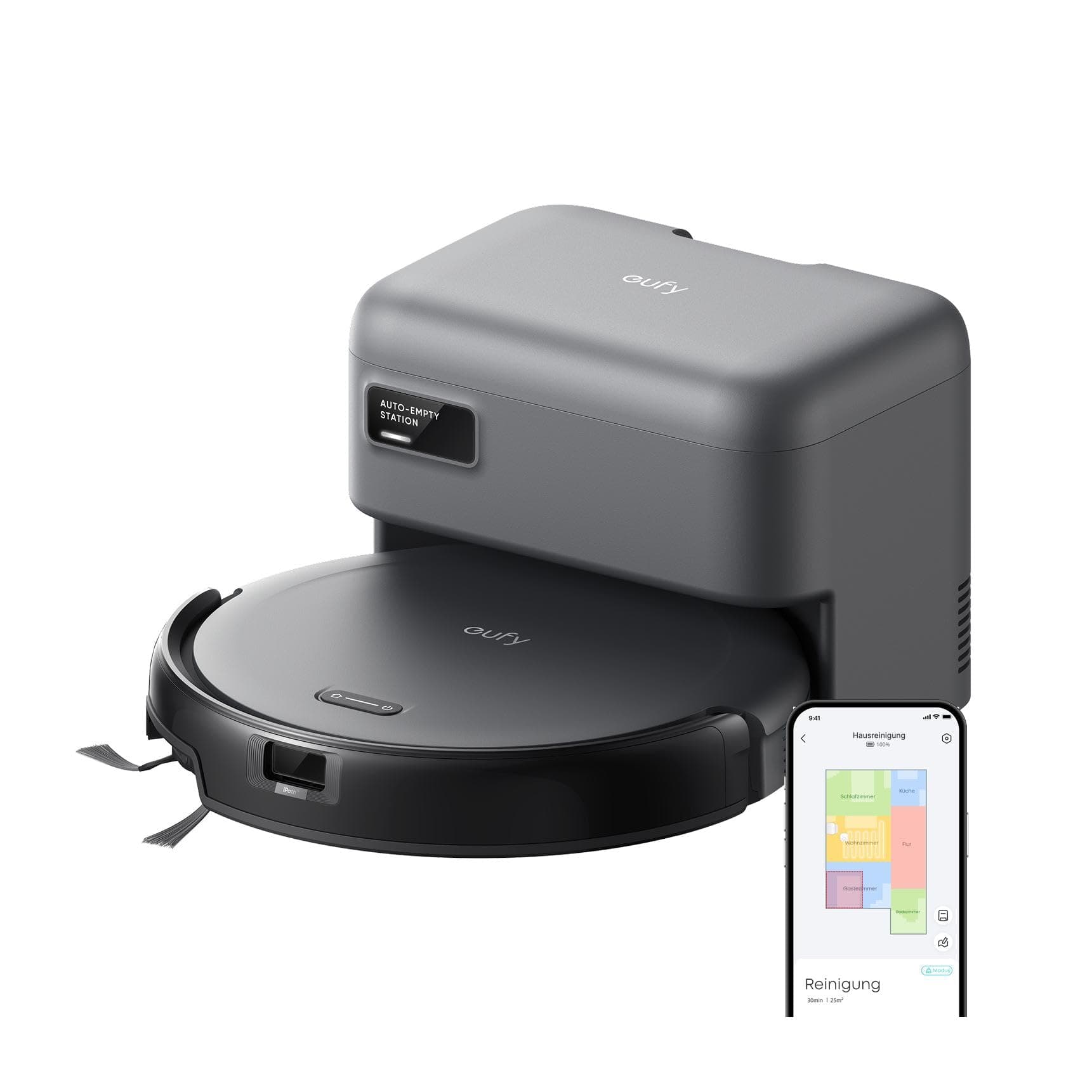 eufy C10 Saugroboter mit Automatischer Absaugstation, 7,3cm, Teppichreinigung, Ausfahrbare Seitenbürste für Ecken, Automatische Entleerung, Punktlaser- & Infrarot-Navigation (Generalüberholt) Angebot bei HelloDeals