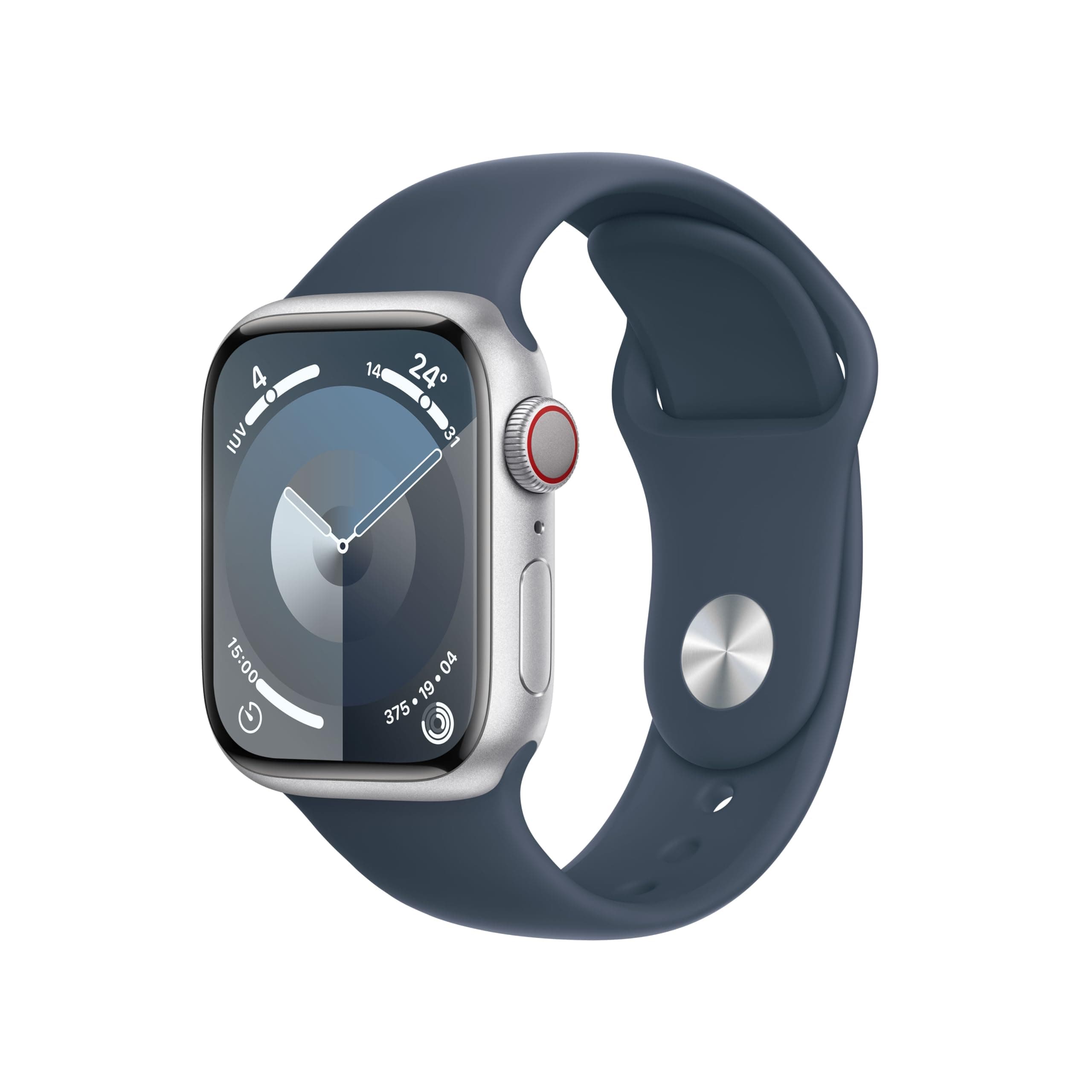 Apple Watch Series 9 [GPS + Cellular, 41mm] - Aluminiumgehäuse Silber mit Sportarmband Sturmblau - M/L, (Generalüberholt) Angebot bei HelloDeals