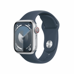 Apple Watch Series 9 [GPS + Cellular, 41mm] - Aluminiumgehäuse Silber mit Sportarmband Sturmblau - M/L, (Generalüberholt) Angebot bei HelloDeals