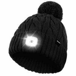 Wmcaps Mütze mit LED Licht Damen, Wiederaufladbare Type-C Strickmütze Bommelmütze mit 4 LED-Lichtern, Pudelmütze Leuchtmütze mit Lampe, Geschenkte Geschenk für Männer und Frauen Schwarz Angebot bei HelloDeals