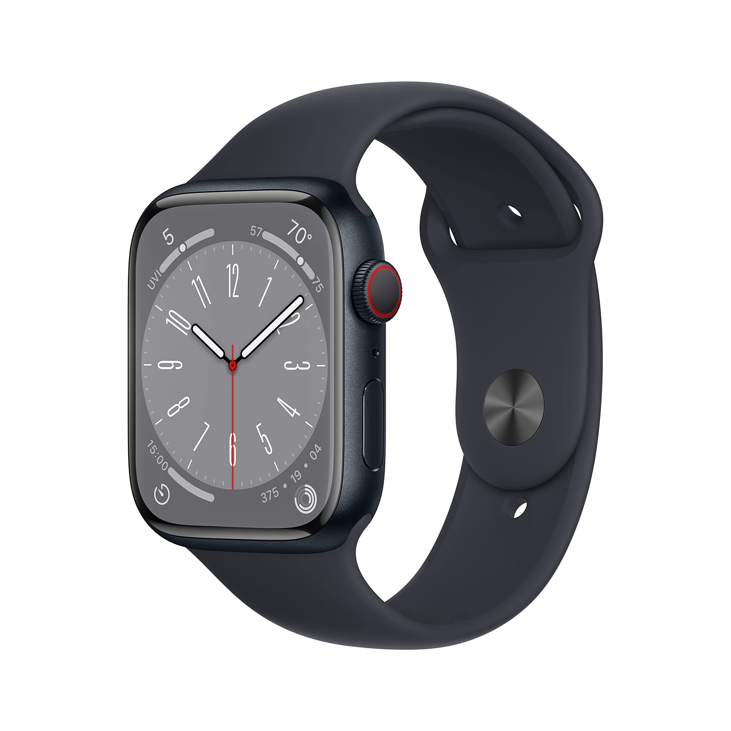 Apple Watch Series 8 (GPS + Cellular, 45 mm) - Aluminiumgehäuse Mitternacht mit Sportarmband Mitternacht, (Generalüberholt) Angebot bei HelloDeals
