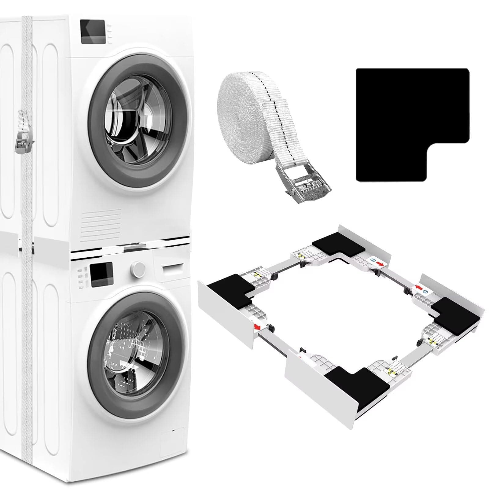 NIUXX Universal Verbindungsrahmen Set für Waschmaschine und Trockner, Zwischeneinbaurahmen Kit für 46-66cm Waschmaschinen Trockner, Stapelbausatz mit Ratschenseil, Zwischeneinbausatz für Waschküche Schlankes Kunststoff Verbindungsrahmen Angebot bei HelloDeals