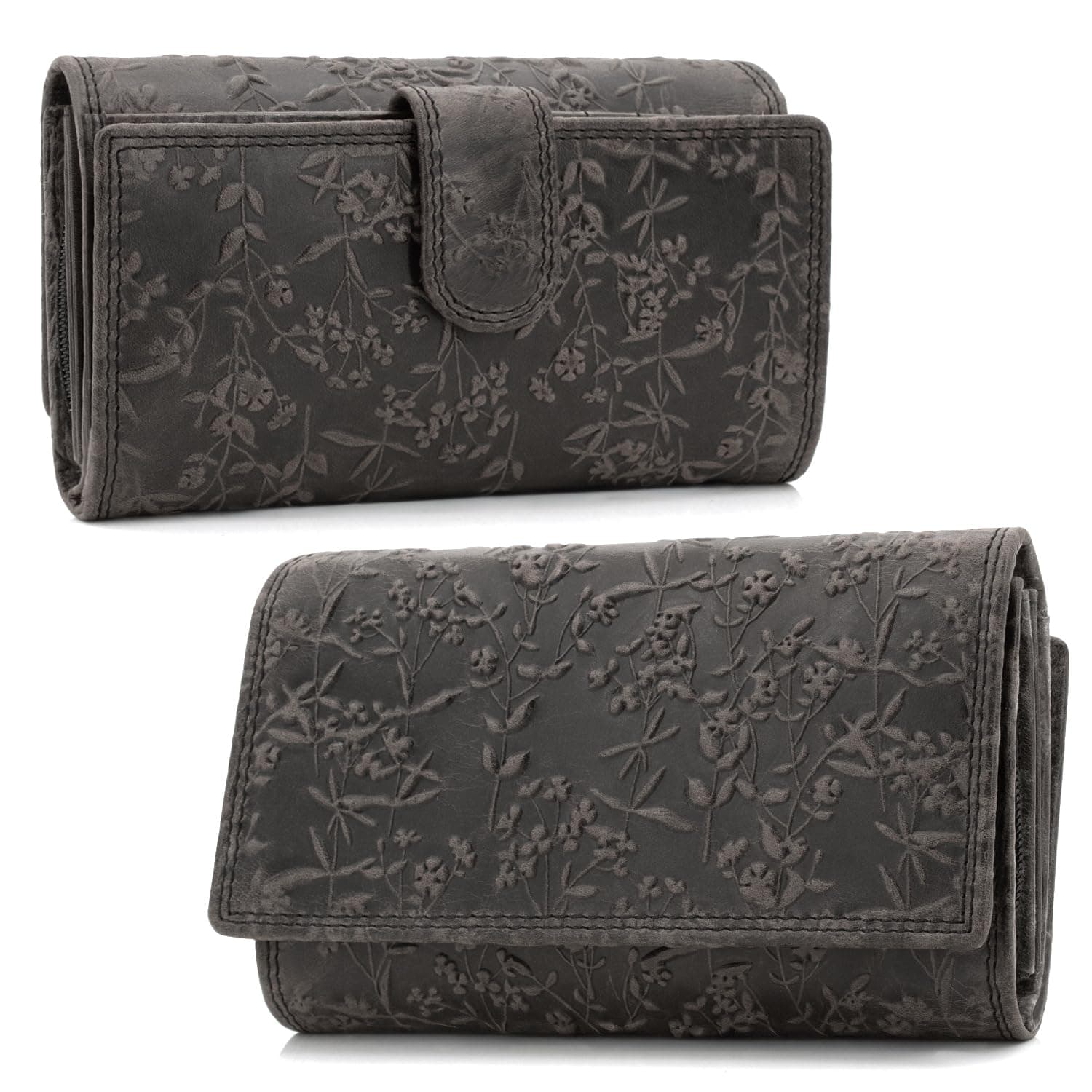 ekavale Damen-Geldbörse groß im Langformat Portemonnaie mit Druckknopf und RFID- Schutz, Geldbörse mit Blüten Muster (Schwarz) Angebot bei HelloDeals