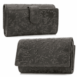 ekavale Damen-Geldbörse groß im Langformat Portemonnaie mit Druckknopf und RFID- Schutz, Geldbörse mit Blüten Muster (Schwarz) Angebot bei HelloDeals