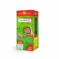 WOLF-Garten Turbo-Nachsaat zur Rasensanierung LR25 (für 25 m², hohe Dichte mit ca. 70.000 Trieben/m², für alle Rasentypen geeignet, mit WOLF-Garten Keimgarantie, 500g in Faltschachtel) 3826020 25 m² Single Single Angebot bei HelloDeals
