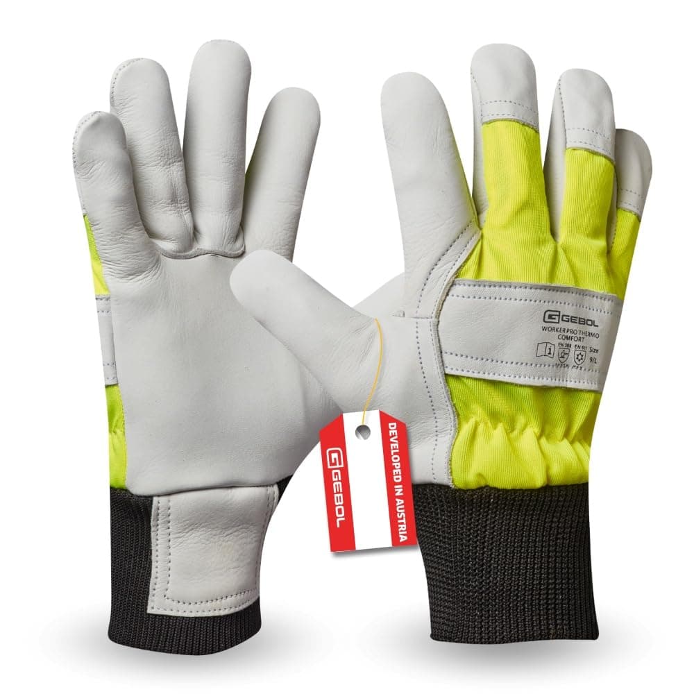 Gebol Worker Pro Thermo Comfort, 1 Paar Arbeitshandschuhe aus 1,2 mm Rindsvollleder, Kälteschutz, Winter-Handschuhe mit Thermo-Innenfutter & Neongelb Sichtbarkeit, für Herren XL Angebot bei HelloDeals