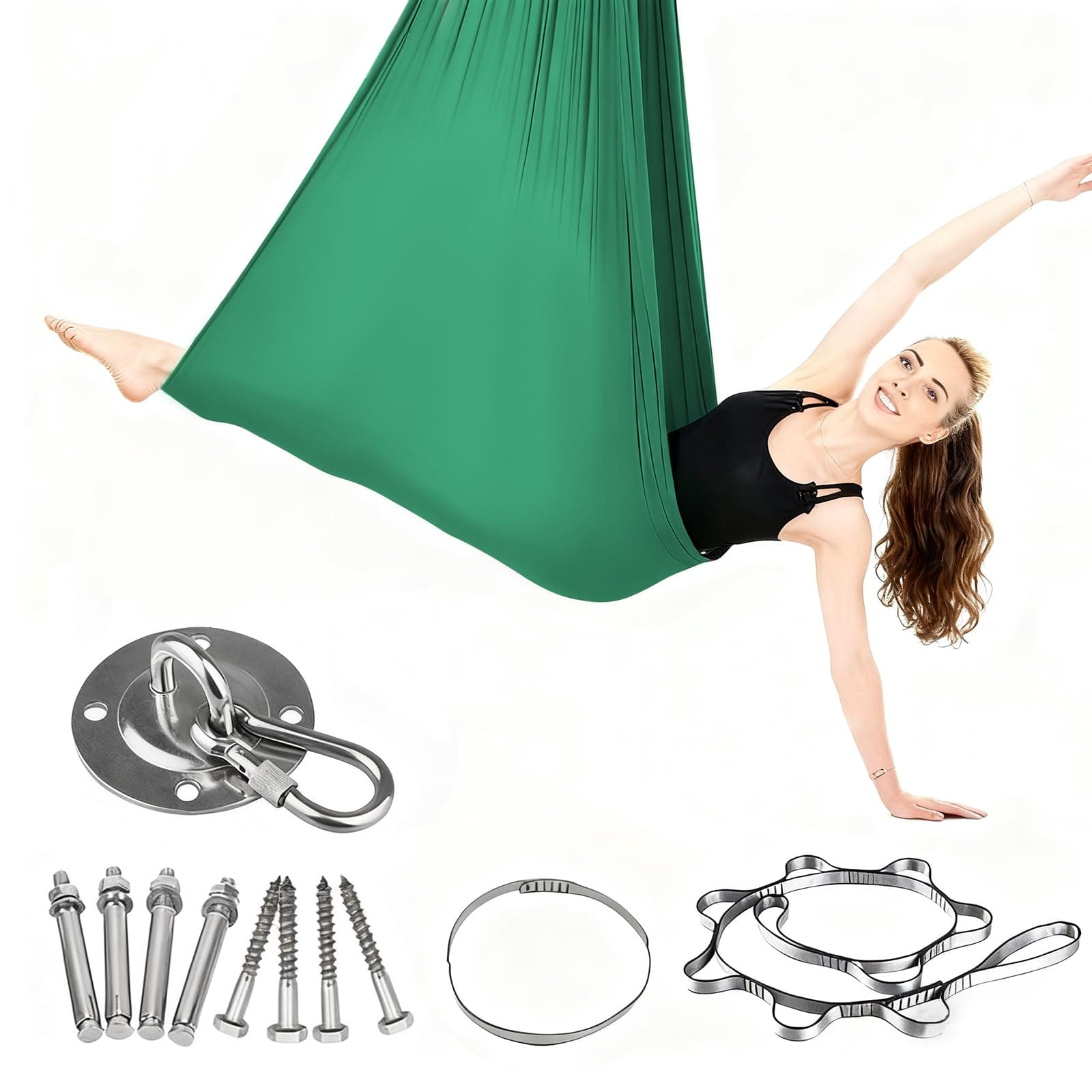 Aerial Yoga Hängematte Set, Aerial Yoga Swing Hängematte, Schaukel Nestschaukel, Hammock Swing für Indoor Outdoor, 200KG Max. Tragfähigkeit, Inkl. Kompletter Installationshardware Grün Angebot bei HelloDeals
