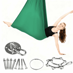 Aerial Yoga Hängematte Set, Aerial Yoga Swing Hängematte, Schaukel Nestschaukel, Hammock Swing für Indoor Outdoor, 200KG Max. Tragfähigkeit, Inkl. Kompletter Installationshardware Grün Angebot bei HelloDeals
