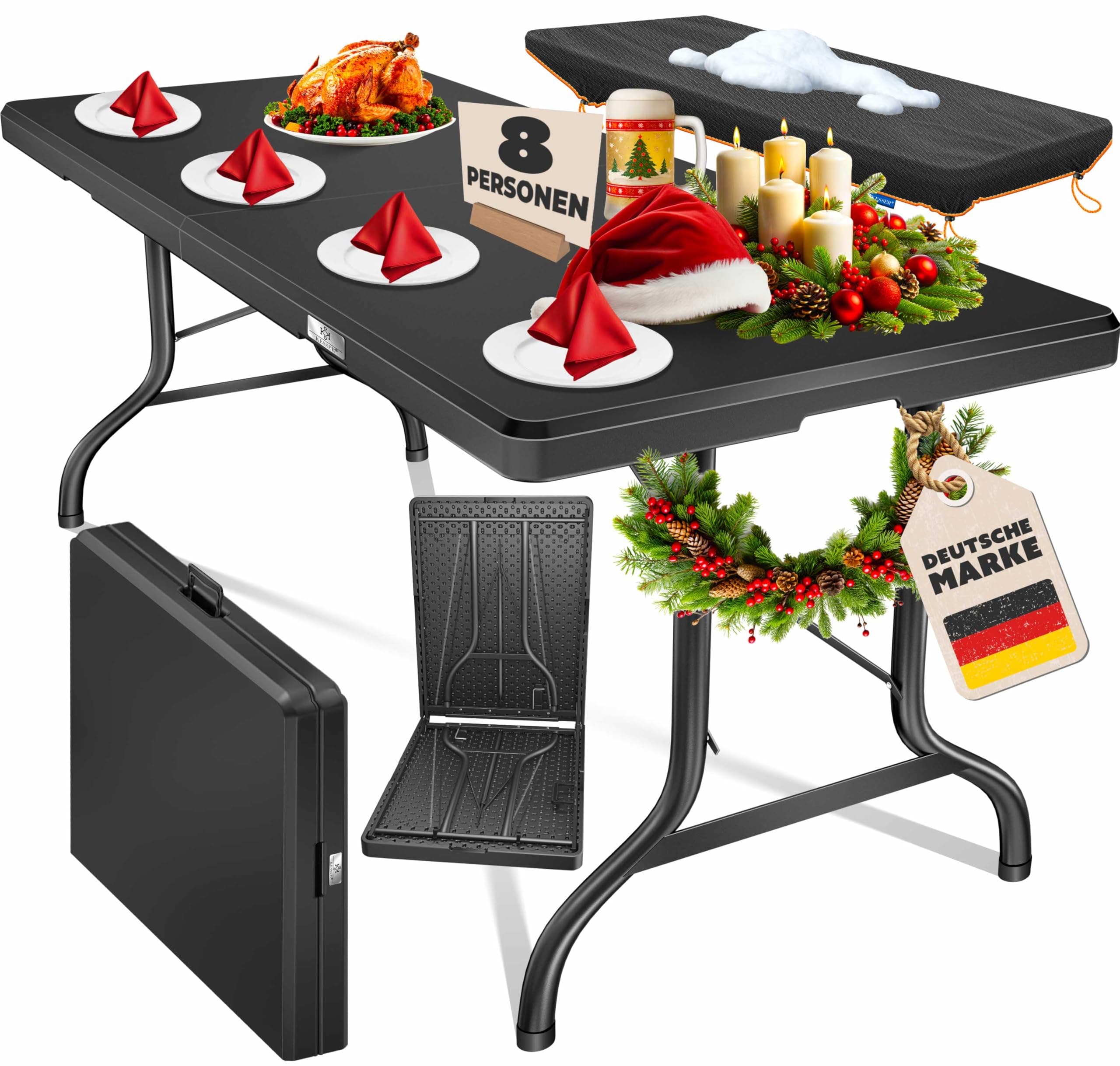 KESSER® Buffettisch Tisch klappbar Kunststoff 183x76 cm Campingtisch Partytisch Klapptisch Gartentisch für Garten, Terrasse und Balkon zusammenklappbar 6 Personen inkl. Cover & Tragegriff, Anthrazit Angebot bei HelloDeals
