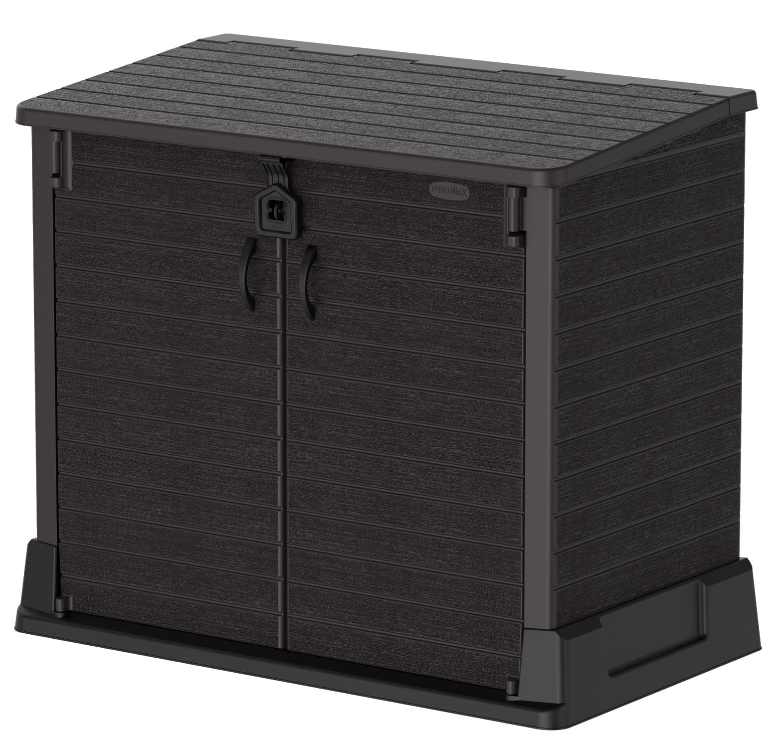 Duramax Cedargrain StoreAway 850L Kunststoff-Gartenhaus - Outdoor-Gartenhaus, Mülltonnenbox, Solide Konstruktion, ideal für Werkzeuge, BBQs und Mülltonnen 2x 120L, 130 x 74 x 110 cm, Dunkelbraun 850L Flat Lid Dark Brown Angebot bei HelloDeals