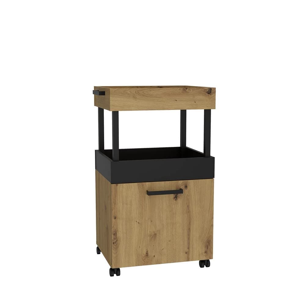 FORTE HOME BAR Barschrank mit Rollen und 1 Tür, Holzwerkstoff, Artisan Eiche / Schwarz matt, 50.2 x 88.5 x 41 cm Angebot bei HelloDeals