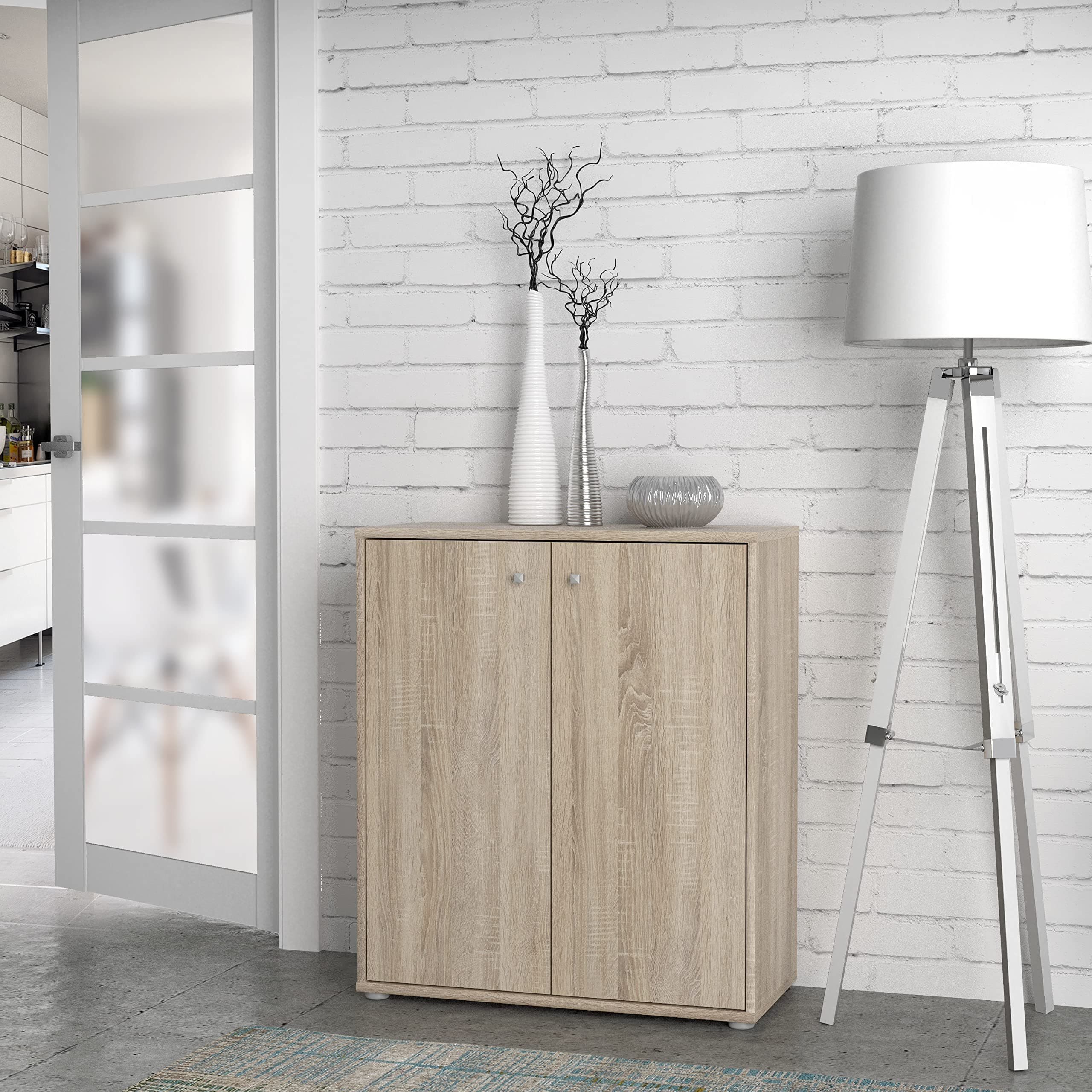 FORTE TEMPRA 2 Kommode mit 2 Türen, Holzwerkstoff, Sonoma Eiche Dekor, (B x H x T) 73,7 x 85,5 x 34,8 cm Angebot bei HelloDeals