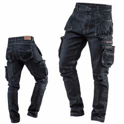 NEO TOOLS Herren Arbeitshose Denim oder Set, lang, 8 Pockets, Gr.XS-3XL, verstärkte Nähte, ausprofilierter Kniebereich, Mischgewebe 98% Baumwolle, 2% Elasthan 410 g/m2 Multifunktionstaschen, Cargo L Denim Angebot bei HelloDeals