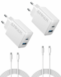 Anker 20W USB C Ladegerät, iPad Netzteil, USB-Schnellladenetzteil, iPad Ladegerät, Kompatibel mit iPhone 17/16/15 Series (2X 1,5m USB C Kabel inkl.) Weiß Angebot bei HelloDeals