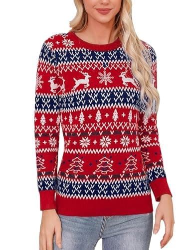 Gyabnw Weihnachtspullover Herren Sweater Christmas Rundhals Strickpullover Weihnachten Damen Warme Strickpulli für Weihnachten XL A-rot Damen Angebot bei HelloDeals