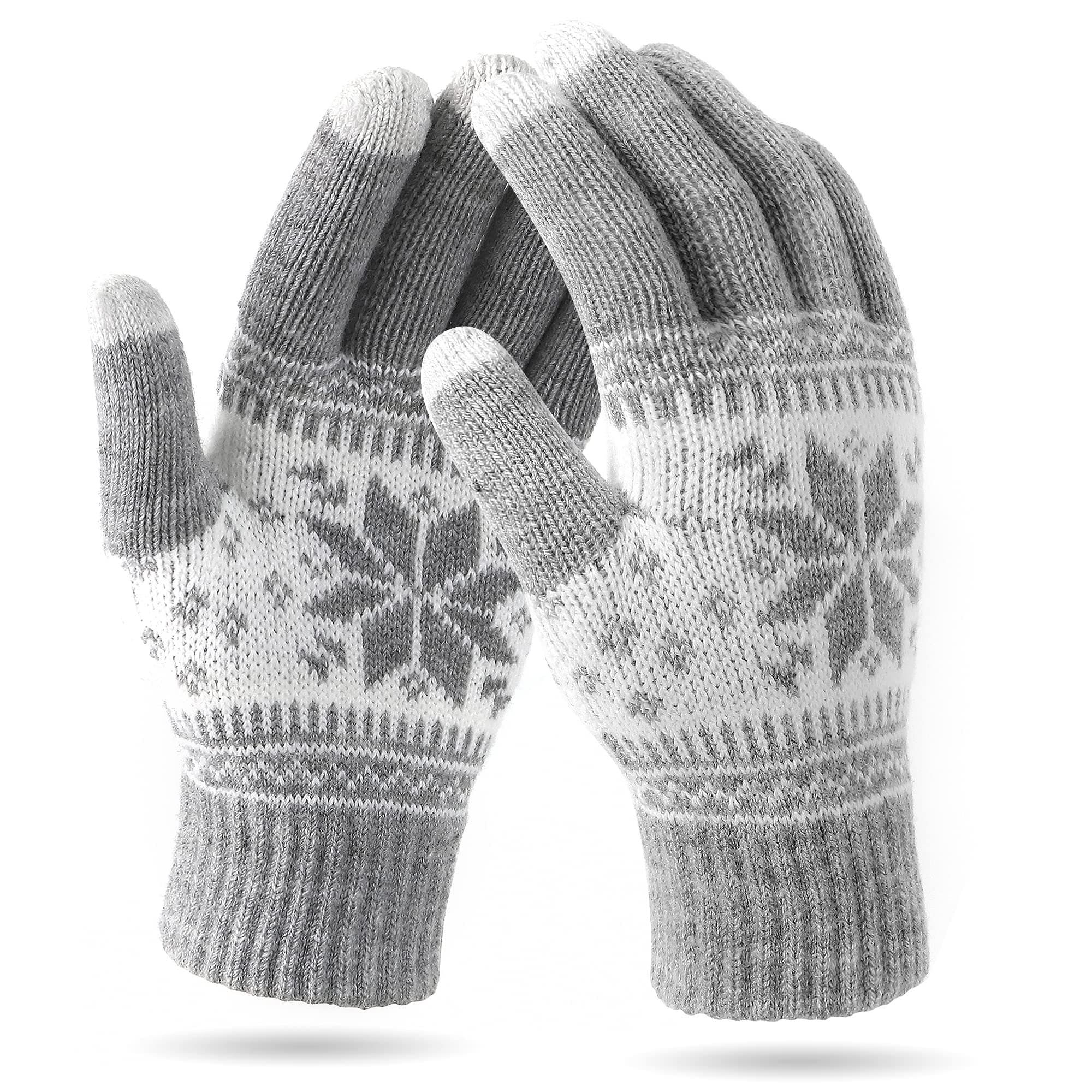 VENI MASEE Winter Touchscreen Gloves, Snow Flower Print, Keep Warm,for Men and Women Damen Grau Angebot bei HelloDeals