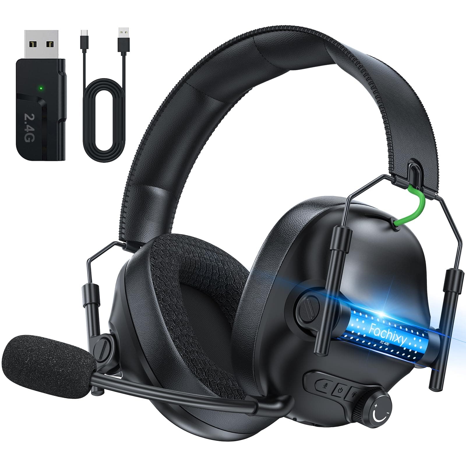 FC400 Wireless Gaming Headset, 2.4GHz Gaming Kopfhörer Kabellos mit Mikrofon für PS5, PS4, PC, Switch, Bluetooth 5.4 Gaming Headset, Geringe Latenz Noise Cancelling, mit LED Licht, 50H Akkulaufzeit Pro Meteorit Schwarz Angebot bei HelloDeals