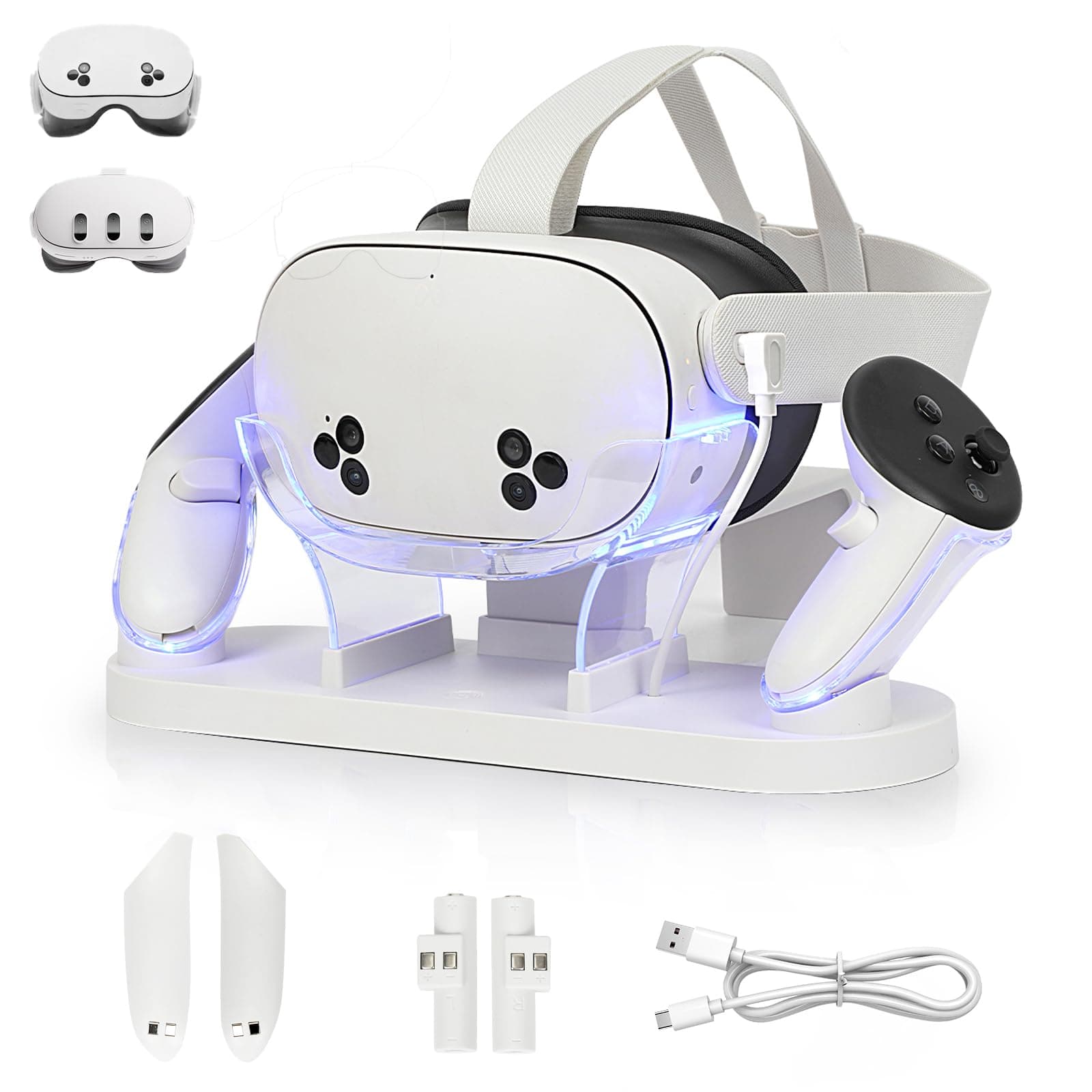 Ladestation für Quest 3S/Quest 3, VR-Ladestationsständer für MetaQuest 3S/3 Headset und 2 Touch-Controller-Griffe zum Aufladen (Klar) Angebot bei HelloDeals