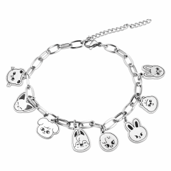 Stray Edelstahl Armband, Skzoo Tier Anhänger Armbänder, Stray Unisex Silber Bracelet mit 1 SKZ 3D Aufkleber und 2 SKZ Photocard, Kpop Fanartikel Geschenk für Stay Angebot bei HelloDeals