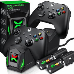 Ladestation für Xbox One Akkupack mit 2X 5520mWh wiederaufladbar Akkupack für Xbox One/Xbox Series X/S Elite,Duale Ladestation für Xbox One Controller mit 4 Akkuabdeckungen für Xbox Schwarz Typ C Angebot bei HelloDeals
