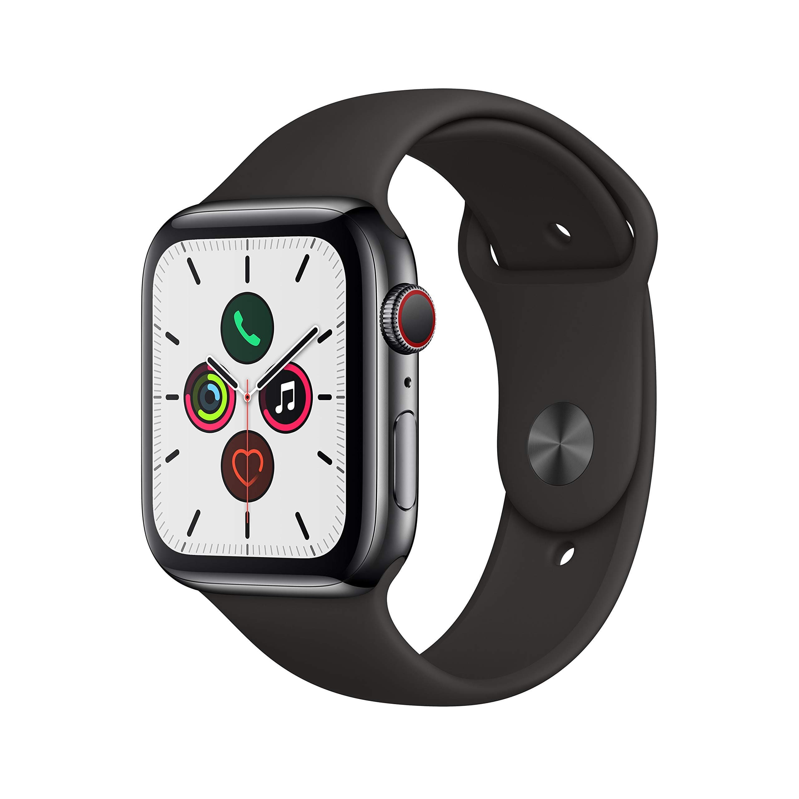 Apple Watch Series 5 44mm (GPS + Cellular) - Edelstahlgehäuse Space Grau Schwarz Sportarmband (Generalüberholt) Angebot bei HelloDeals
