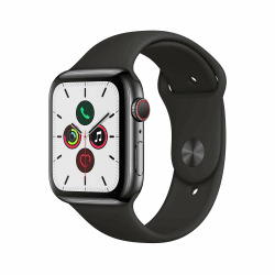 Apple Watch Series 5 44mm (GPS + Cellular) - Edelstahlgehäuse Space Grau Schwarz Sportarmband (Generalüberholt) Angebot bei HelloDeals