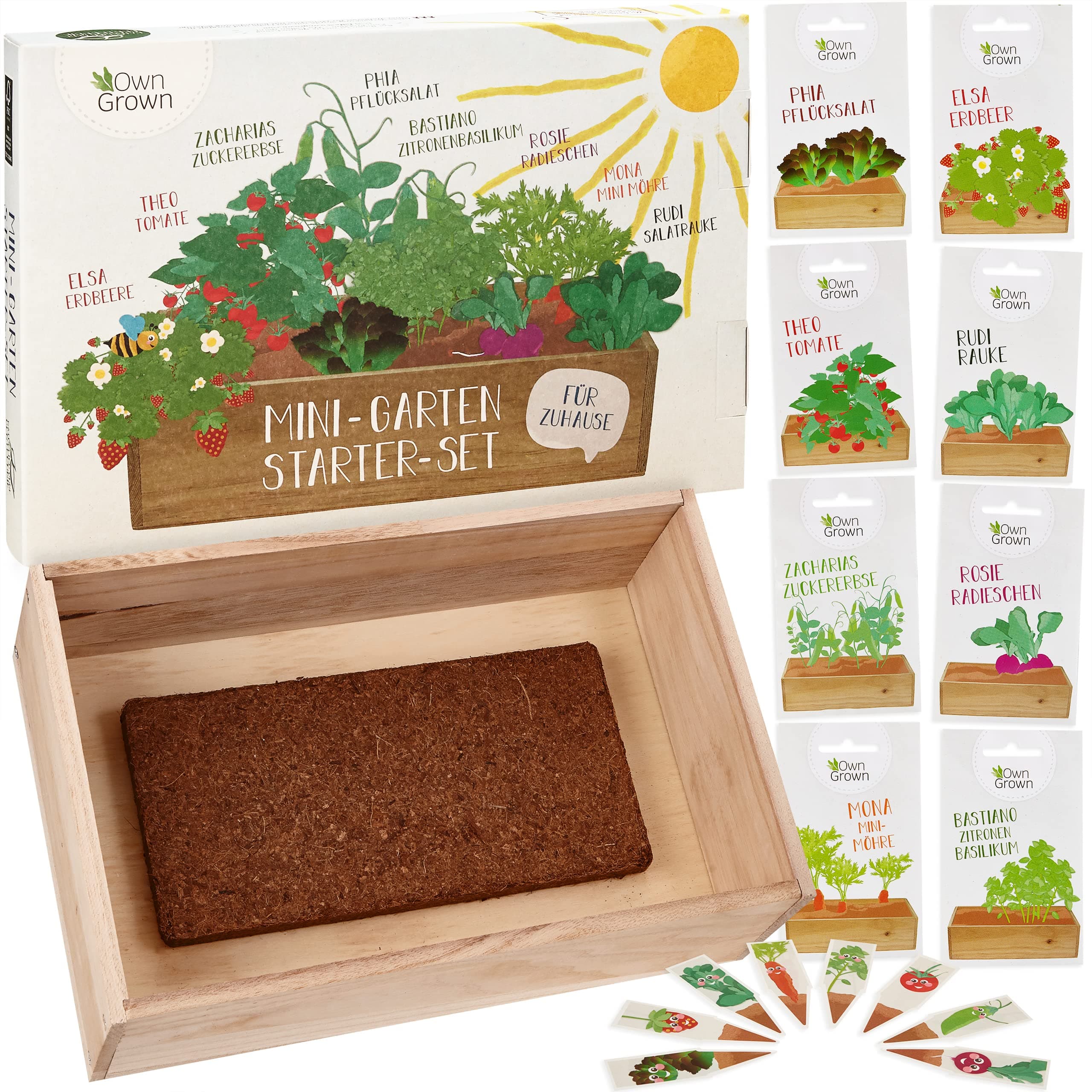 Saatgut Anzuchtset mit Holzkiste und 8 Sorten Pflanzen Samen: Kinder Anzuchtset Pflanzen mit Gemüse, Erdbeeren und Kräuter Samen – Mini Gewächshaus und Mini Garten Starter Kit von OwnGrown Kinder Set Angebot bei HelloDeals