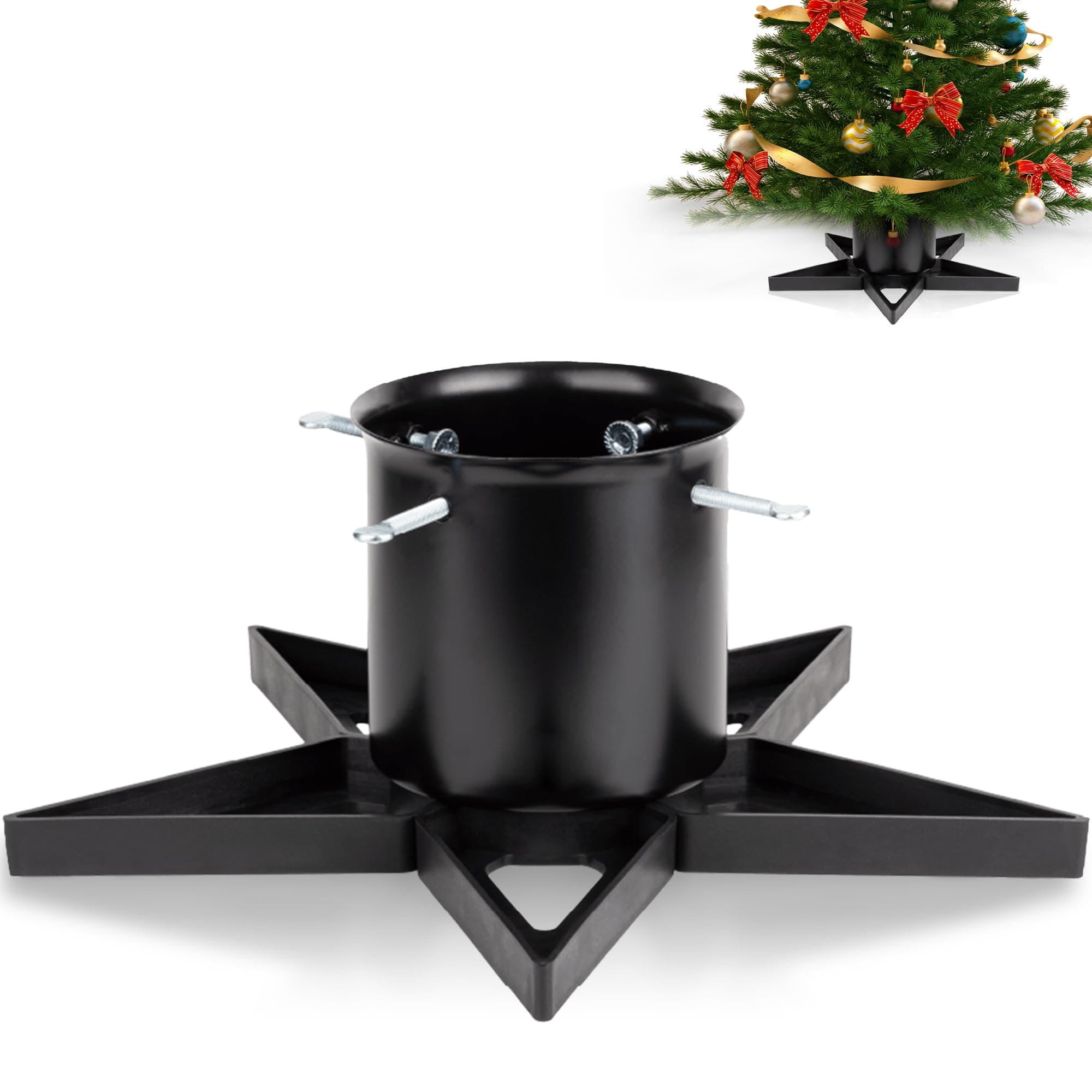 PUDO Christbaumständer Weihnachtsbaumständer Tannenbaumständer mit Wassertank: Baumständer Weihnachten mit Wasserbehälter Christmas Tree Stand für Bäume bis 2m Stamm 3-12cm Star Schwarz Angebot bei HelloDeals