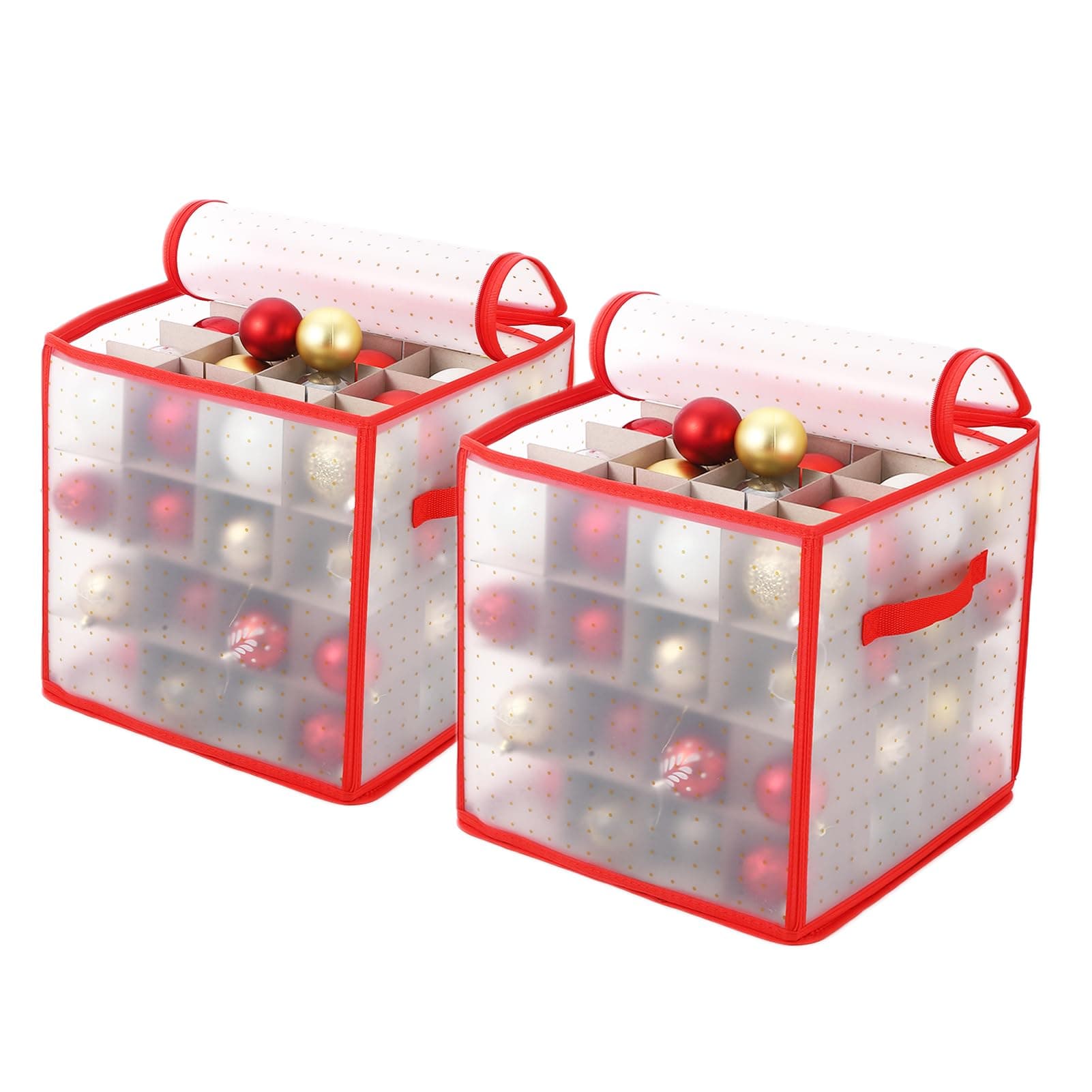 Aufbewahrungsbox für Weihnachtskugeln, 2er Set, Weihnachtskugeln Aufbewahrung, insgesamt 128 Fächer je 8CM / 10CM, Einstellbare Größe (Rot) Angebot bei HelloDeals