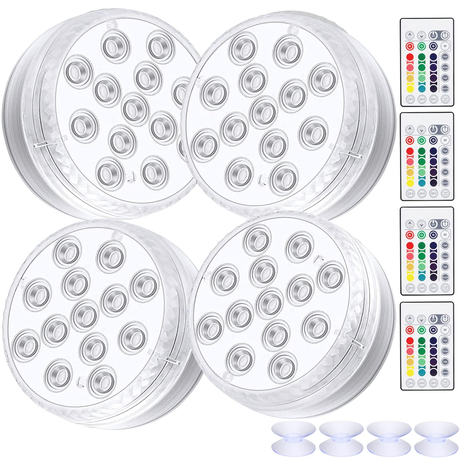 ALED LIGHT Unterwasser LED RGB Lichter, 4 Stück 13 LED Wasserdichte LED Leuchten Multi Farbwechsel Teichbeleuchtung mit Fernbedienung, 4 x Saugnapf, LED Licht für Vase Base Pool Fisch Tank Dekoration Angebot bei HelloDeals