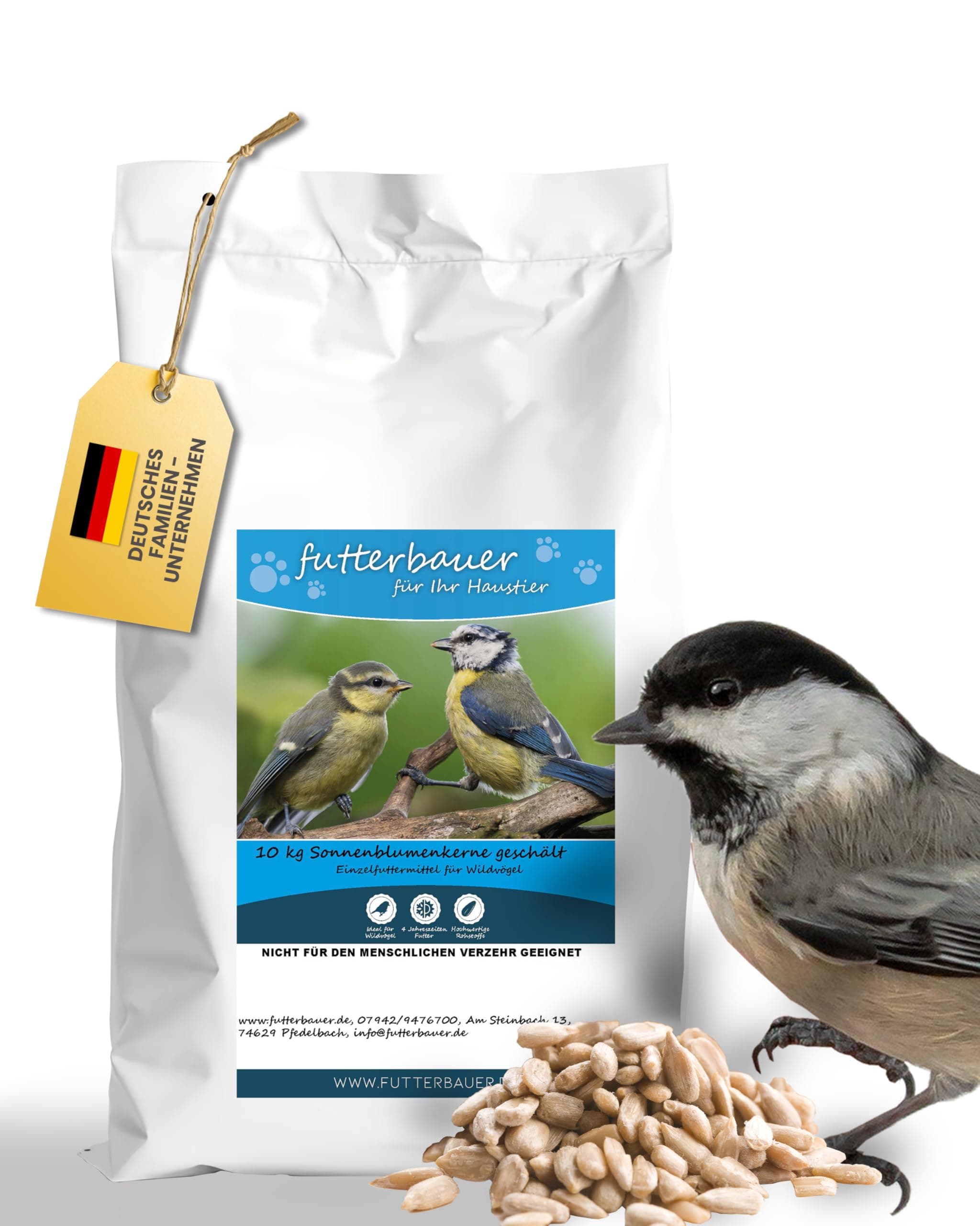 Futterbauer 10 kg Geschälte Sonnenblumenkerne für Vögel, 100% Natur, Nährstoffreiche Energiequelle für Wildvögel, Ohne Schalen & Abfall, Ideal für Futterstellen, Frisch & Hochwertig, Ernte 2025 Angebot bei HelloDeals