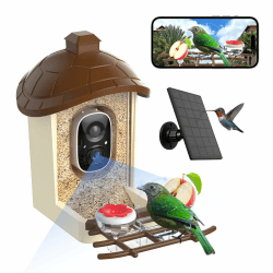 Vogelfutterhaus mit Kamera Vogelhaus mit 2K HD Vollfarbe Nachtsicht KI Vogelerkennung Sofortige Benachrichtigung Automatische Aufnahme von Vogelvideos Solarbetrieben Für Vogelliebhaber Braun Angebot bei HelloDeals