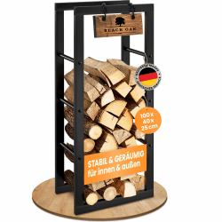 BLACK OAK Kaminholzregal JACK 100x40x25cm schwarz - für innen & außen bis 250kg Holz - Metall Stahl Rahmen pulverbeschichtet rostfrei Brennholzregal Holzregal Kaminholz Aufbewahrung für Brennholz Jack H100xB40xT25cm Angebot bei HelloDeals