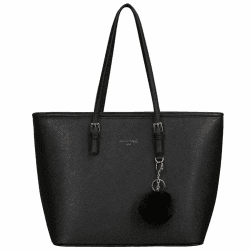 URAQT Damen Handtasche Schwarz, Damen Shopper Handtasche Leder Damen Tasche Groß Schule Handtasche für Büro Schule Einkauf mit Kaninchen Pelz Kugel Plüsch Schlüsselring Primär Angebot bei HelloDeals