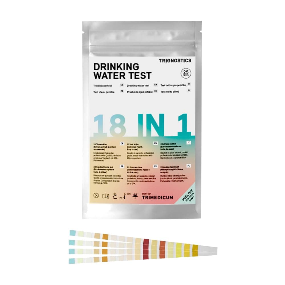 Wassertester Trinkwasser - 25 Teststreifen - 18in1 Trinkwassertester | Wasseranalyse - 18 Parameter für Leitungswasser, Pool & Aquarium mit Härte, Blei, Eisen, Kupfer | pH Teststreifen Angebot bei HelloDeals